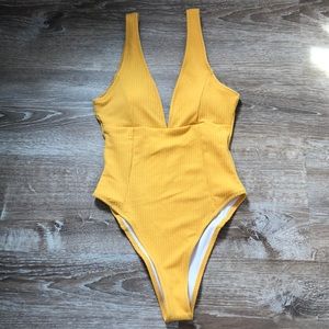 Mustard colored Shein one piece bathing suit
